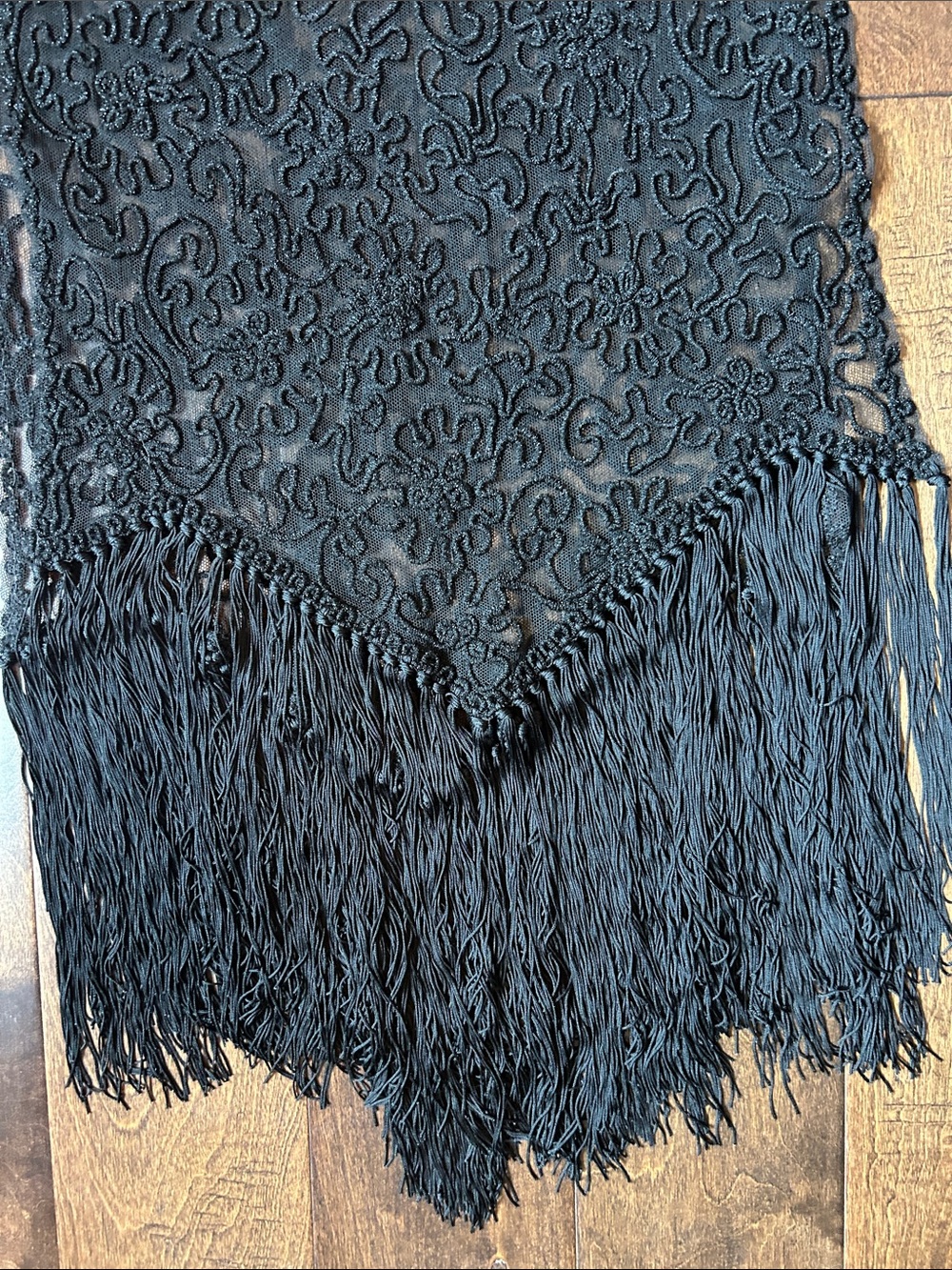 Black Lace Fringe Shawl - Women's Evening Wrap - Picture 9 of 12